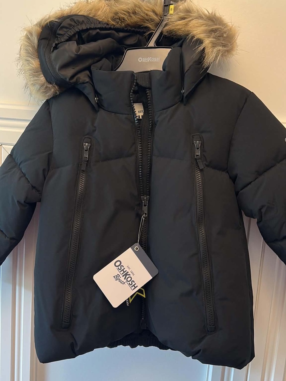 OshKosh B'gosh Black Puffer Jacket with Faux-Fur Trimmed Hood